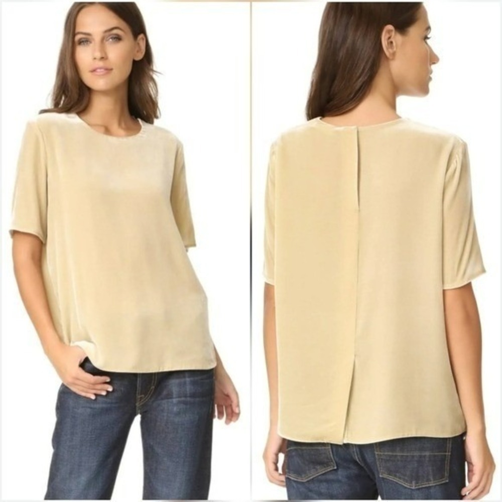 VINCE New Butter Yellow Silk Crushed Velvet Relaxed Top SZ Small Quiet Luxury